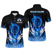 Load image into Gallery viewer, Blue Flaming Tiger Bowling Custom Men Bowling Polo &amp; Quarter-Zip Bowling Team Jerseys HNT46