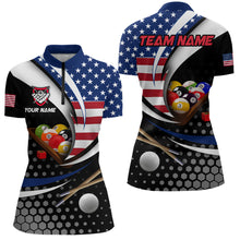 Load image into Gallery viewer, Custom US Flag 8 Ball Billiard Shirts for Women Billiard Team Shirts Billiard League Polo &amp; 1/4 Zipper NNT83
