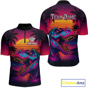 Custom Neon Dinosaur 8 Ball Billiard Shirt for Men Polo & Quarter-Zip Billiard Team Jerseys NNT81
