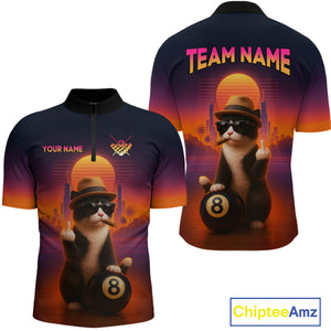 Custom Funny Cat 8 Ball Billiard Jersey for Men Billiard Uniform Polo & 1/4 Zip Billiard Team Shirts NNT80