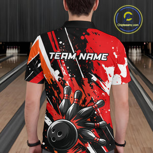 Custom Red Bowling Jersey for Men Bowling Uniform Polo & 1/4 Zip Bowling Team Shirts HNT105