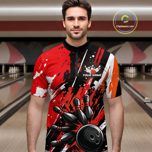 Custom Red Bowling Jersey for Men Bowling Uniform Polo & 1/4 Zip Bowling Team Shirts HNT105