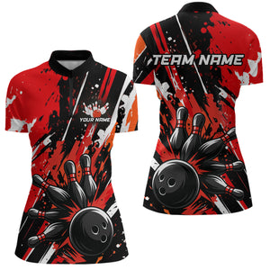 Custom Red Bowling Jersey for Women Bowling Uniform Polo & 1/4 Zip Bowling Team Shirts HNT105