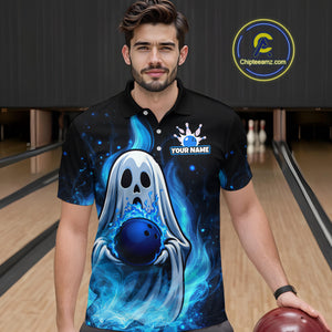 Custom Funny Ghost Halloween Bowling Jersey for Men Polo & 1/4 Zip Bowling Team Shirts HNT121