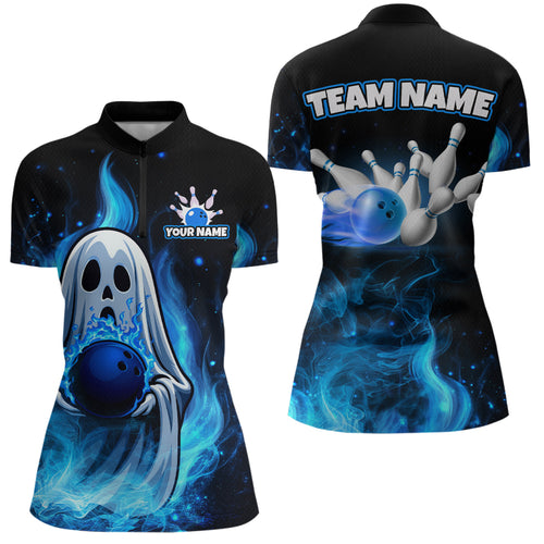 Custom Funny Ghost Halloween Bowling Jersey for Women Polo & 1/4 Zip Bowling Team Shirts HNT121