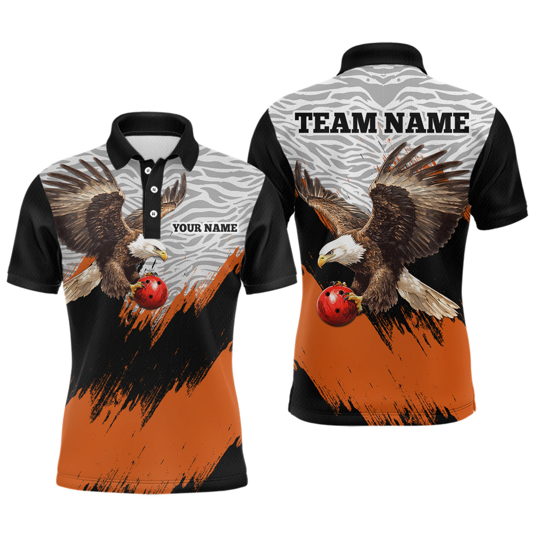Custom Name Orange Eagle Bowling Shirt Bowling Jersey for Men Polo & 1/4 Zip Shirt Team League HNT07
