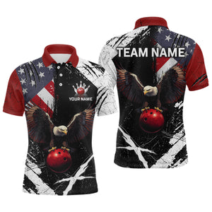 US Flag Eagle Custom Name Bowling Team Shirts For Men Bowling League Polo & 1/4 Zip Shirt HNT06