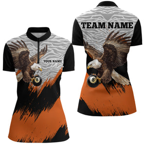 Funny Eagle Personalized Orange Camo Billiard 8 Ball Team Shirts For Women Billiard League Polo & 1/4 Zip Shirt NNT28