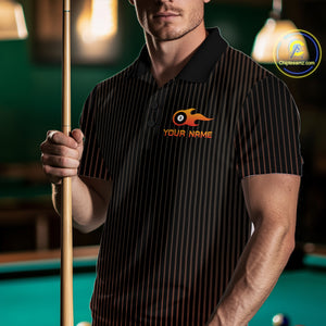 Custom Orange 8 Ball Flame Billiard Shirts for Men, Billiard Team Polo & 1/4 Zip Shirts NNT62