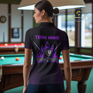Custom Purple 8 Ball Flame Billiard Shirts for Women, Billiard Team Polo & 1/4 Zip Shirts NNT62