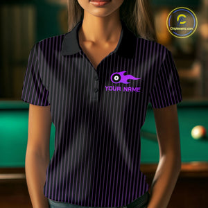 Custom Purple 8 Ball Flame Billiard Shirts for Women, Billiard Team Polo & 1/4 Zip Shirts NNT62