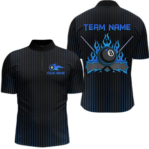 Custom Blue 8 Ball Flame Billiard Shirts for Men, Billiard Team Polo & 1/4 Zip Shirts NNT62