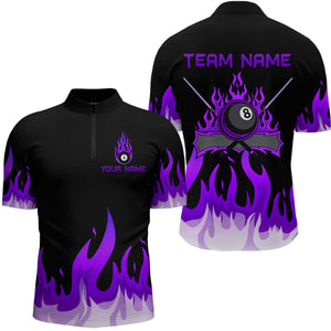 Custom Purple 8 Ball Pool Flame Billiard Shirts for Men Billiard Team Polo & 1/4 Zip Shirts NNT63