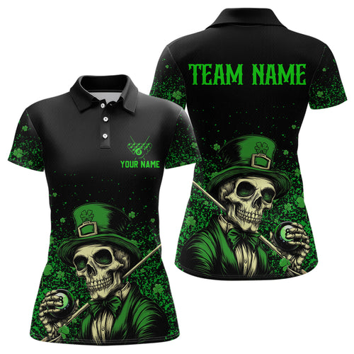 St Patrick Day Funny Skull Ball Billiards Shirt Women Polo & 1/4 Zip Shirts Billiard Team NNT23