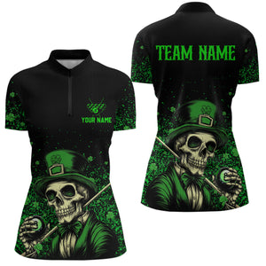 St Patrick Day Funny Skull Ball Billiards Shirt Women Polo & 1/4 Zip Shirts Billiard Team NNT23