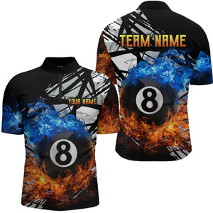 Custom Flame 8 Ball Billiard Shirts for Men Billiard Team Jerseys Polo & 1/4 Zip Shirts NNT46