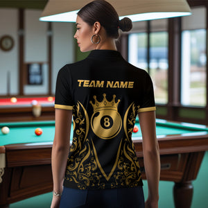 Custom Gold 8 Ball Crown Billiard Shirts for Women and Team Polo & 1/4 Zip Shirts NNT49