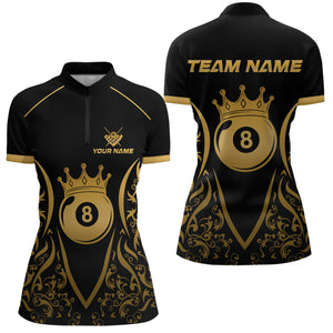 Custom Gold 8 Ball Crown Billiard Shirts for Women and Team Polo & 1/4 Zip Shirts NNT49