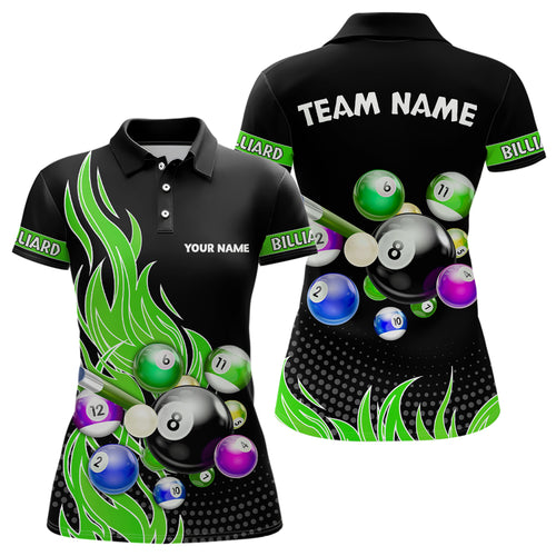 Custom Green Flame Billiard Shirts for Women Billiard Team Jerseys Polo & 1/4 Zip Shirts NNT45
