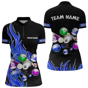 Custom Blue Flame Billiard Shirts for Women Billiard Team Jerseys Polo & 1/4 Zip Shirts NNT45