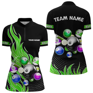 Custom Green Flame Billiard Shirts for Women Billiard Team Jerseys Polo & 1/4 Zip Shirts NNT45