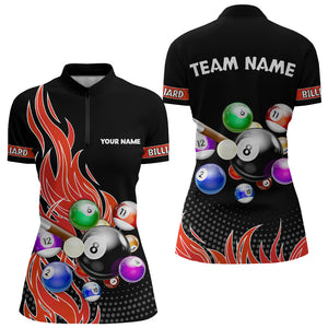 Custom Red Flame Billiard Shirts for Women Billiard Team Jerseys Polo & 1/4 Zip Shirts NNT45