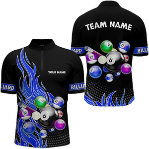 Custom Blue Flame Billiard Shirts for Men Billiard Team Jerseys Polo & 1/4 Zip Shirts NNT45