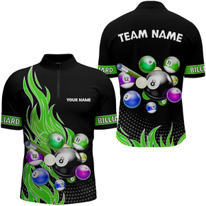 Custom Green Flame Billiard Shirts for Men Billiard Team Jerseys Polo & 1/4 Zip Shirts NNT45