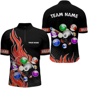 Custom Red Flame Billiard Shirts for Men Billiard Team Jerseys Polo & 1/4 Zip Shirts NNT45