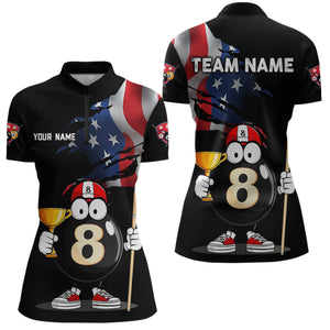 US Flag Funny 8 Ball Billiard Jersey Women Billiard Shirt for Men Team Polo & 1/4 Zip NNT12