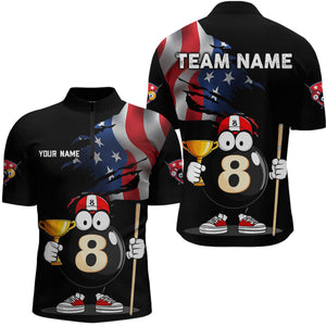 US Flag Funny 8 Ball Billiard Jersey Men Billiard Shirt for Men Team Polo & 1/4 Zip NNT12