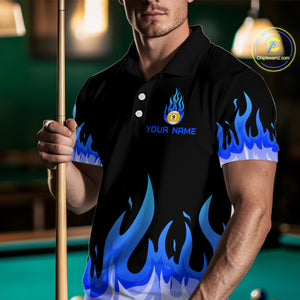 Custom 9 Ball Blue Flaming Billiard Shirts for Men Billiard Team Shirts Billiard League NNT73