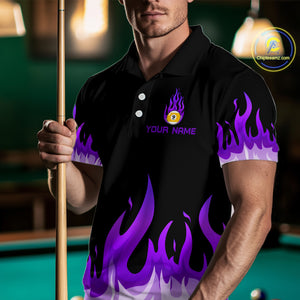 Custom 9 Ball Purple Flaming Billiard Shirts for Men Billiard Team Shirts Billiard League NNT73