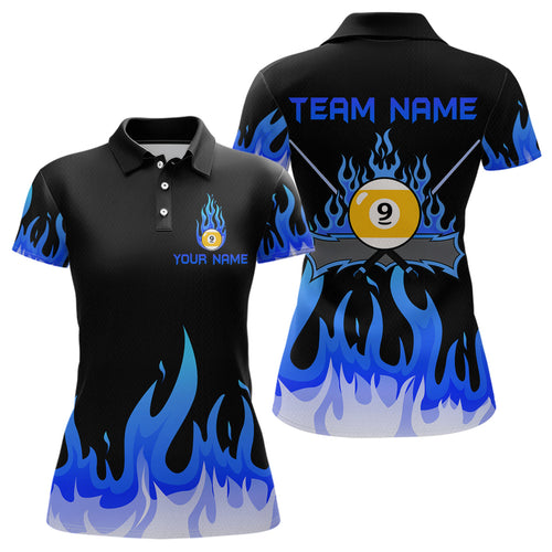 Custom 9 Ball Blue Flaming Billiard Shirts for Women Billiard Team Shirts Billiard League NNT73