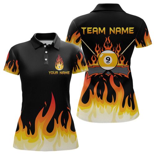 Custom 9 Ball Orange Flaming Billiard Shirts for Women Billiard Team Shirts Billiard League NNT73