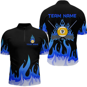 Custom 9 Ball Blue Flaming Billiard Shirts for Men Billiard Team Shirts Billiard League NNT73