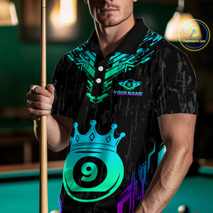 Custom Black 9 Ball Crown Neon Billiard Shirts for Men Billiard Team Shirts Billiard League NNT74