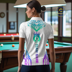 Custom White 9 Ball Crown Neon Billiard Shirts for Women Billiard Team Shirts Billiard League NNT74