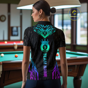 Custom Black 9 Ball Crown Neon Billiard Shirts for Women Billiard Team Shirts Billiard League NNT74