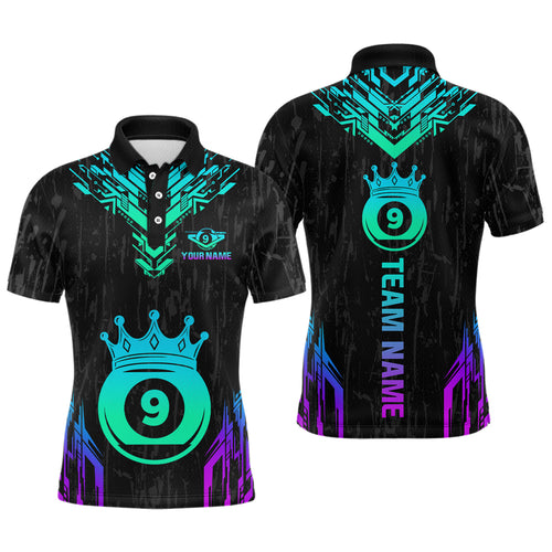 Custom Black 9 Ball Crown Neon Billiard Shirts for Men Billiard Team Shirts Billiard League NNT74