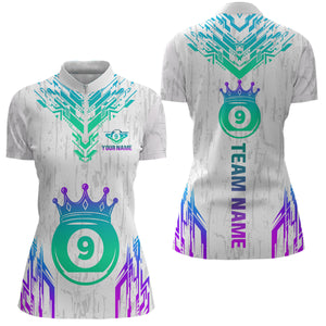Custom White 9 Ball Crown Neon Billiard Shirts for Women Billiard Team Shirts Billiard League NNT74