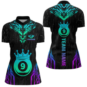 Custom Black 9 Ball Crown Neon Billiard Shirts for Women Billiard Team Shirts Billiard League NNT74