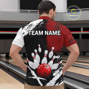 Custom Red Bowling Shirts for Men Polo & Quarter-Zip Bowling Team Bowling League HNT83