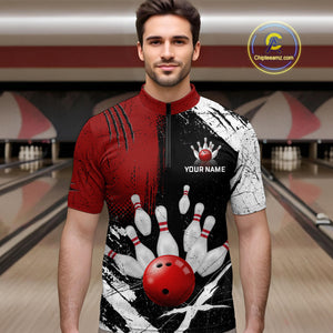 Custom Red Bowling Shirts for Men Polo & Quarter-Zip Bowling Team Bowling League HNT83