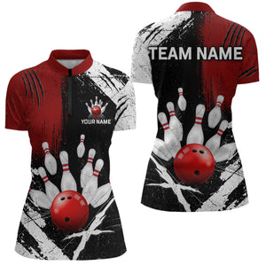 Custom Red Bowling Shirts for Women Polo & Quarter-Zip Bowling Team Bowling League HNT83