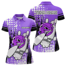 Load image into Gallery viewer, Personalized Purple Funny Crazy Bowling Shirt for Women Polo &amp; Quarter-Zip Bowling Jersey with Team HNT03