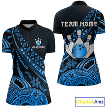 Load image into Gallery viewer, Blue Vintage Bowling Custom Women Bowling Shirt Polo &amp; Quarter-Zip Bowling Team Jerseys HNT69