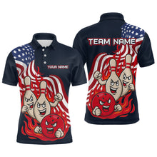 Load image into Gallery viewer, Custom American Flag Bowling Men Polo &amp; 1/4 Zip Shirts Funny Flame Bowling Team Jerseys HNT92
