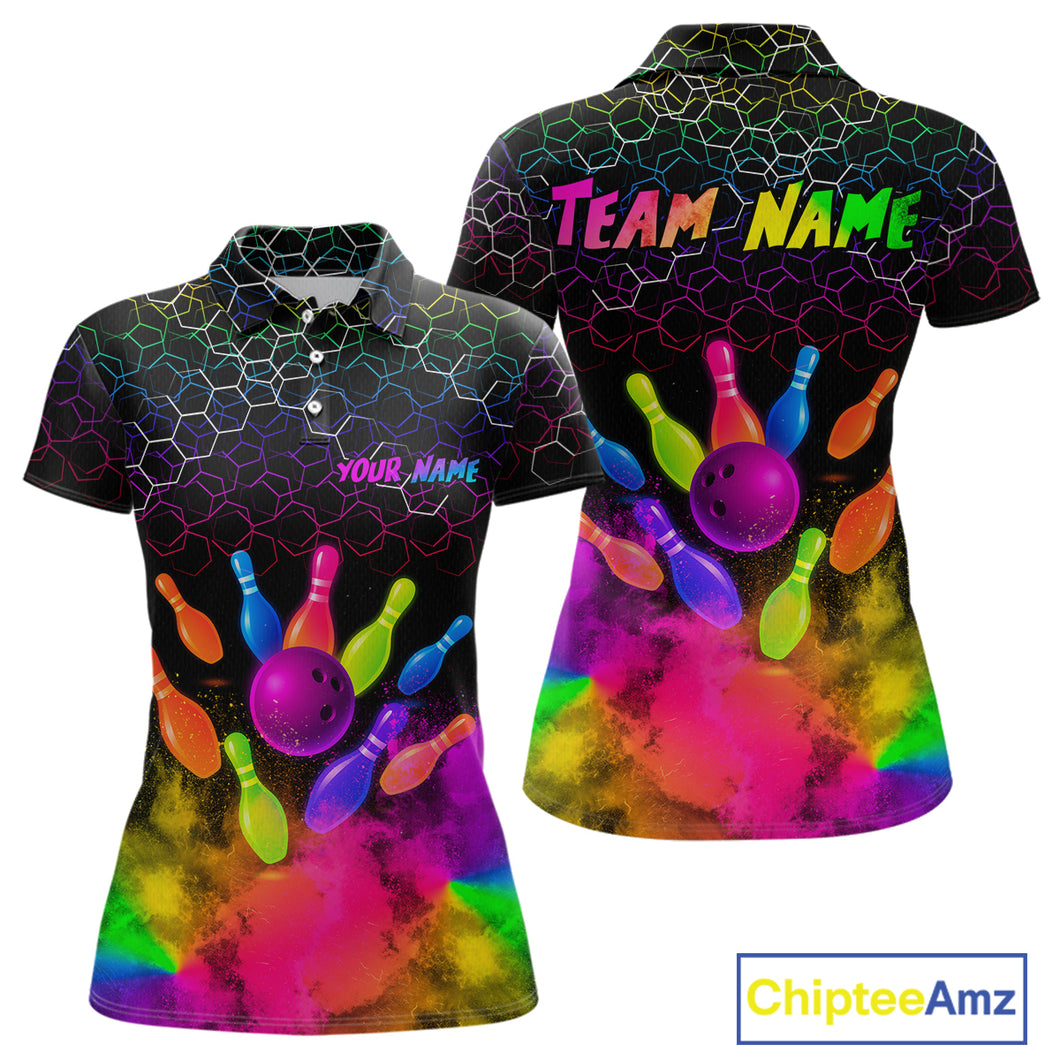 Colorful Bowling Custom Women Bowling Shirt Polo & Quarter-Zip Bowling Team Jerseys HNT73