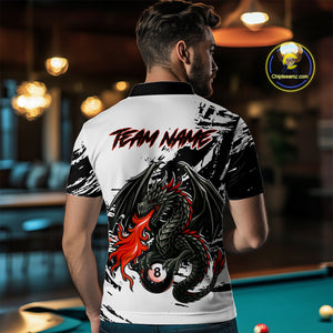 Custom Dragon Flame 8 Ball Billiard Shirts for Men Billiard Team Shirts Polo & 1/4 Zip Shirt NNT82